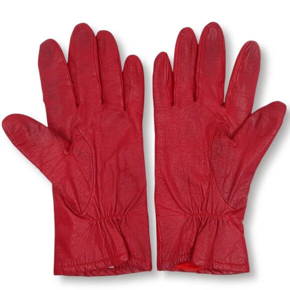 Vintage Fownes Red Leather Driving Gloves Size 8 Perforated Colorful Fall - Picture 8 of 10